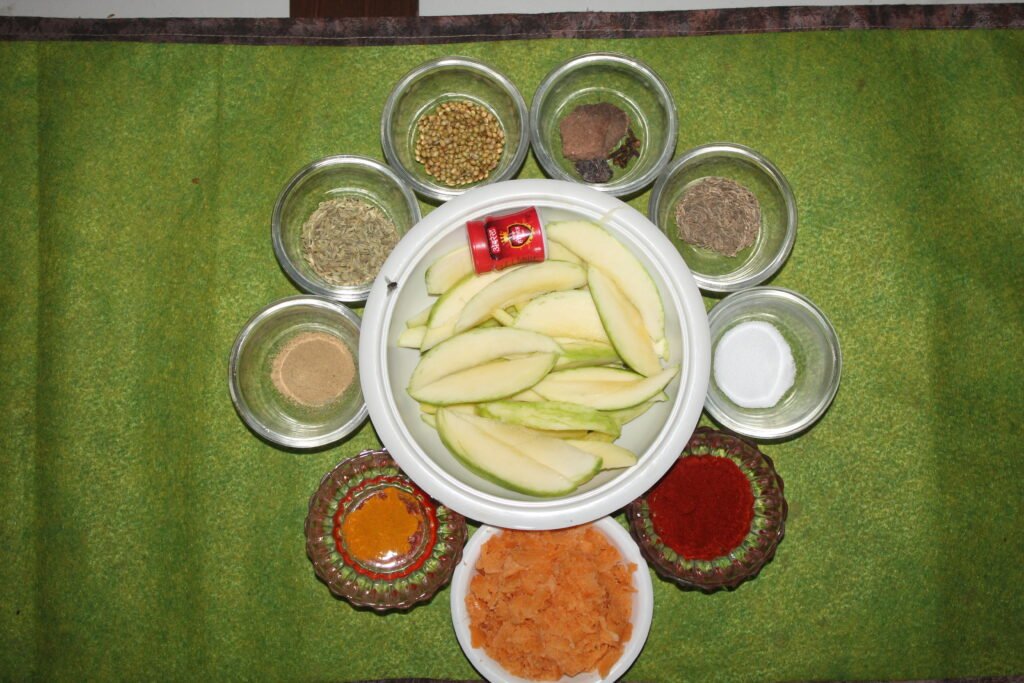 raw mango lanuji with jaggery ingredients